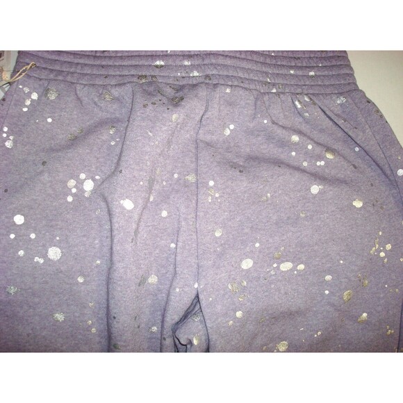 New Womens Designer NWT $148 Splendid M Wide Leg Sweatpants Purple Silver Splat - Picture 6 of 6